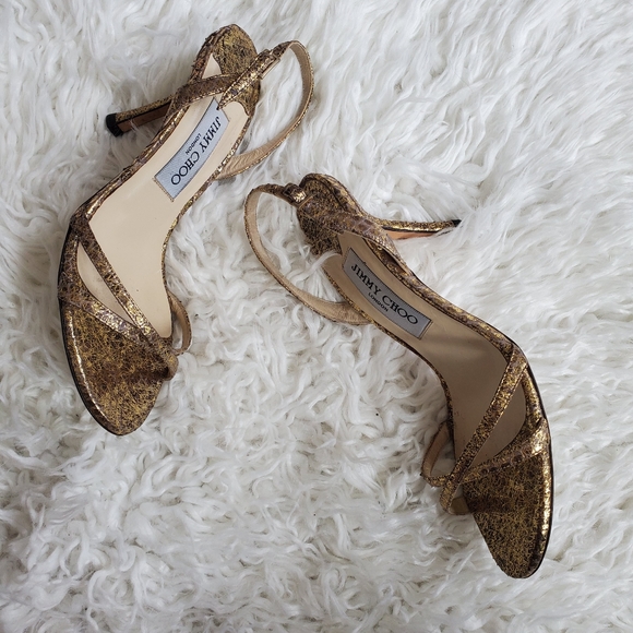 Jimmy Choo Gold Metallic Kitten Open Toe Sandals size US 6 eu 36.5 $450 - Picture 1 of 15